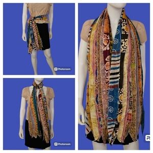 ALEXA'S ANGELS Mixed Pattern Rainbow Silk Blend Boho Scarf Sash